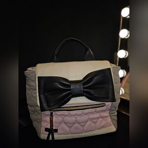 Betsey Johnson Black and Cream Bow Backpack